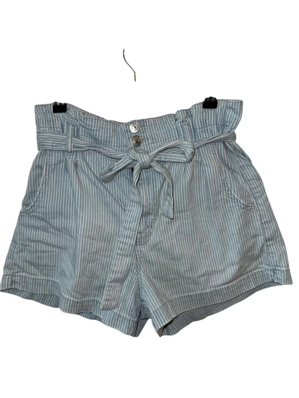 American Eagle Paperbag High Waist striped denim shorts 6
